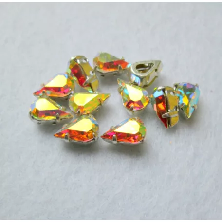 Swarovski kristály csepp - pear - 10*6 mm - crystal AB - foglalattal - SF