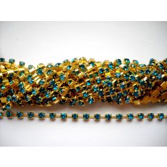 Strasszlánc - 3,2 mm - blue zircon -arany - 25 cm