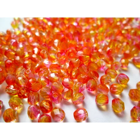 Cseh csiszolt gyöngy - 4 mm -Dual Coated Orange/Pink - #56810