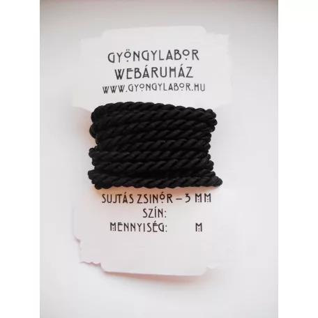 Sujtás zsinór - 2,8 mm - sodrott - fekete (#7001)
