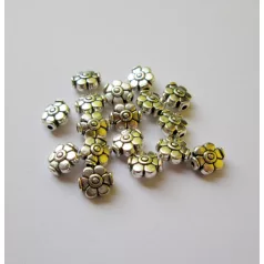 Fémgyöngy  - 9x8 mm - antik ezüst virág