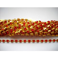 Strasszlánc - 3,2 mm - siam -arany - 25 cm