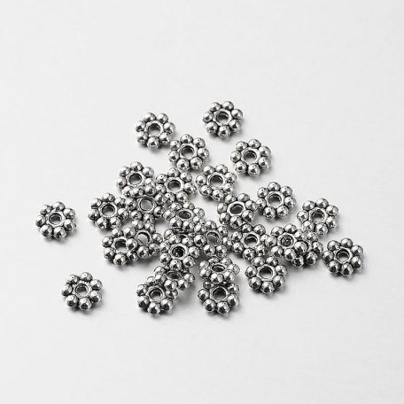 Fémgyöngy - antik ezüst margaréta - 6*2 mm