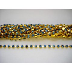 Strasszlánc - 3,2 mm - égszínkék -arany - 25 cm