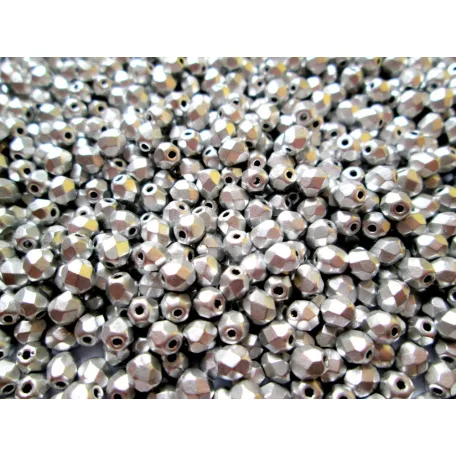 Cseh csiszolt gyöngy - 4 mm - Matte Metallic Silver - #K0170JT