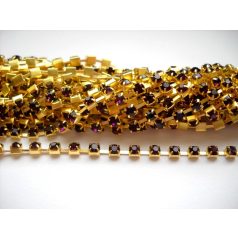 Strasszlánc - 3,2 mm - amethyst -arany - 25 cm