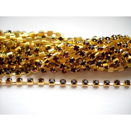 Strasszlánc - 3,2 mm - amethyst -arany - 25 cm
