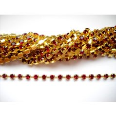 Strasszlánc - 2,8 mm - garnet  -arany - 25 cm