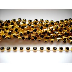 Strasszlánc - 3,2 mm - jet -arany - 25 cm