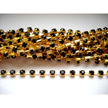 Strasszlánc - 3,2 mm - jet -arany - 25 cm