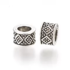   Fémgyöngy  - 8x5 mm - antik ezüst - pandora - nagylyukú - 5 mm
