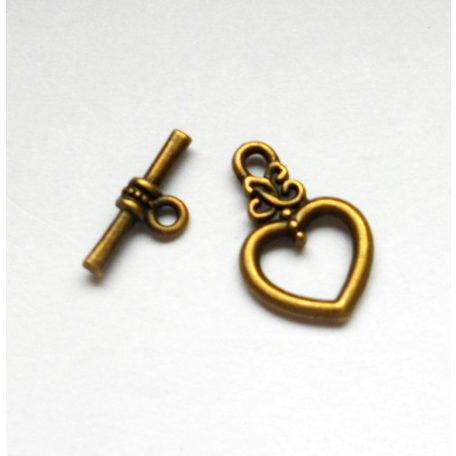 Szíves T kapocs - bronz 21*16 mm
