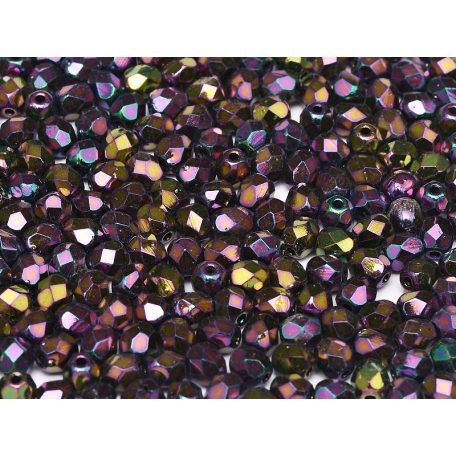 Cseh csiszolt gyöngy - 4 mm - Jet Purple Iris - #21495