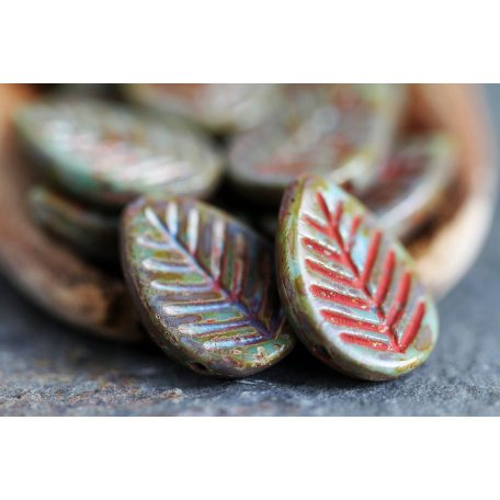 Cseh levél gyöngy 18x13 mm - Turquoise Picassso