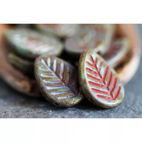 Cseh levél gyöngy 18x13 mm - Turquoise Picassso