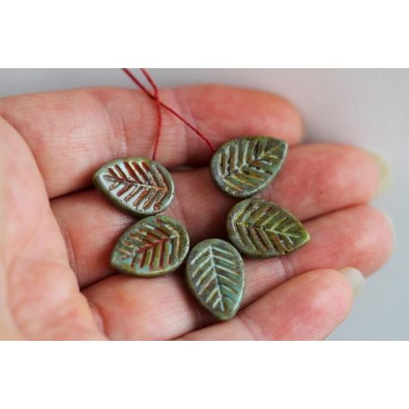 Cseh levél gyöngy 18x13 mm - Turquoise Picassso