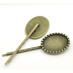   Bobby pin blank 70x22 mm - bronze - with setting for 25x18 mm cabochons