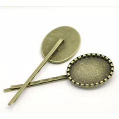   Bobby pin blank 70x22 mm - bronze - with setting for 25x18 mm cabochons