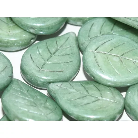 Cseh levél gyöngy 18x13 mm - Chalk White Teal Luster - #14459