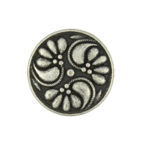 Kerek virágmintás fémgomb - 12 mm - antik ezüst