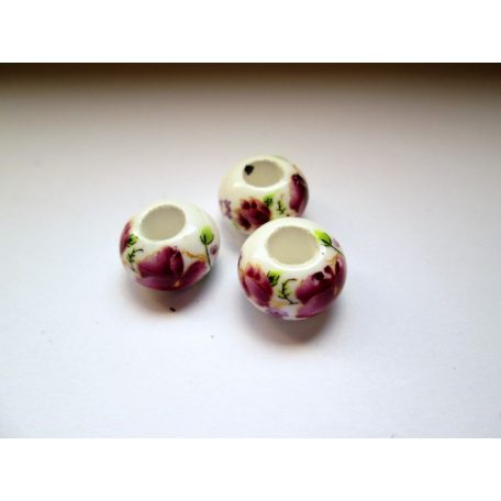 Porcelain bead with violet pattern - 12 mm