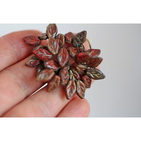 Cseh levél gyöngy 10x6 mm - Earthy Picassso Red