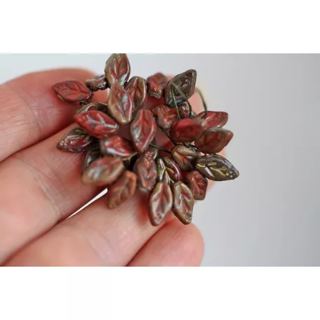 Cseh levél gyöngy 10x6 mm - Earthy Picassso Red
