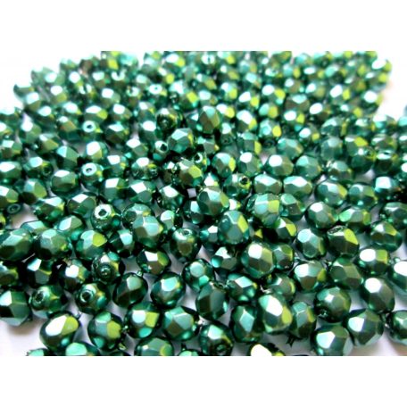 Cseh csiszolt gyöngy - 4 mm - Luster Emerald - #L50730