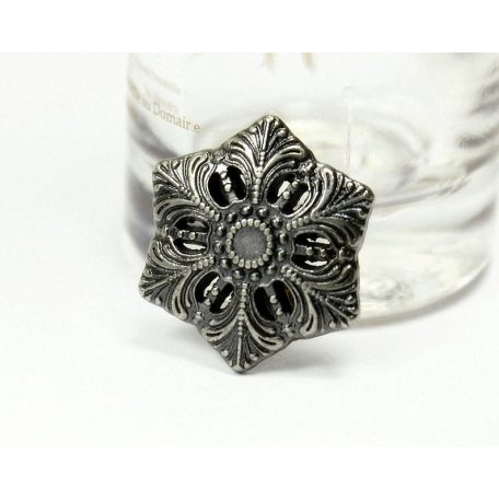 Kerek virágmintás fémgomb - 20 mm - antik ezüst