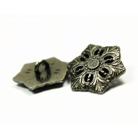 Kerek virágmintás fémgomb - 20 mm - antik ezüst