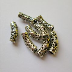 Fémgyöngy - antik ezüst - 24x7 mm - filigrán henger