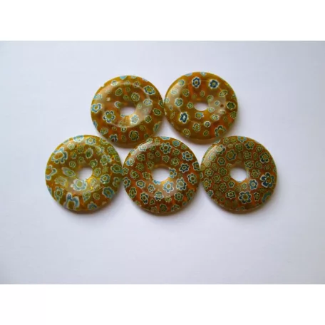 Millefiori fánk - 34 mm - mustár - kék