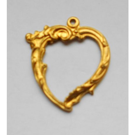 Sárgaréz  szív veret - 28 x 25 mm - 1 db