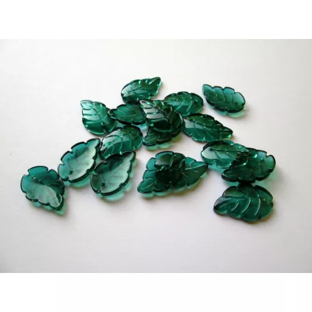Üveg levél medál - 24x15 mm - smaragdzöld