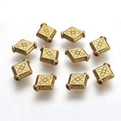 Fémgyöngy - antik arany - 10x9x3mm- rombusz