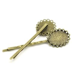   Bobby pin blank 62x18 mm - bronze - with setting for 18x13 mm cabochons