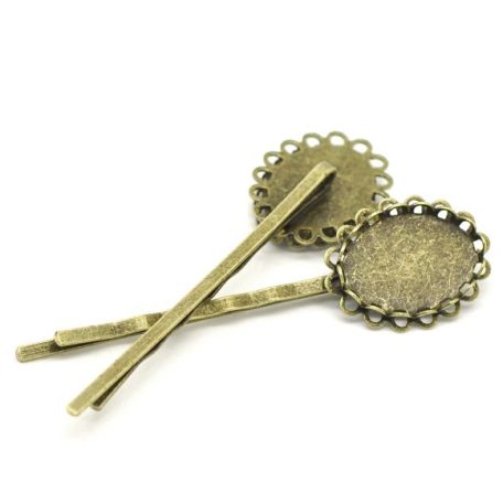 Bobby pin blank 62x18 mm - bronze - with setting for 18x13 mm cabochons