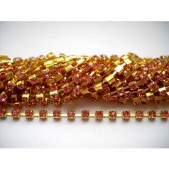 Strasszlánc - 3,2 mm - light rose -arany - 25 cm