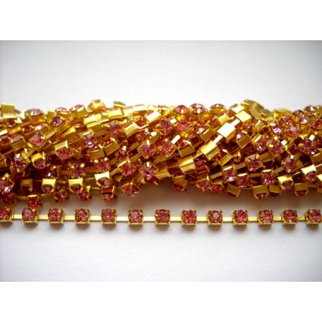 Strasszlánc - 3,2 mm - light rose -arany - 25 cm