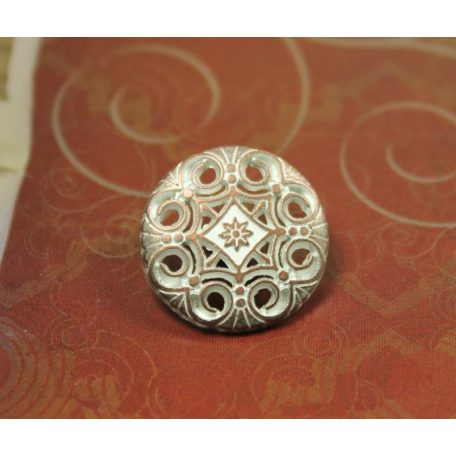 Kerek virágmintás fémgomb - 20 mm - bronz patina