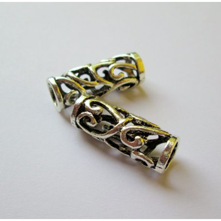 Fémgyöngy - antik ezüst - 30x12 mm - filigrán henger