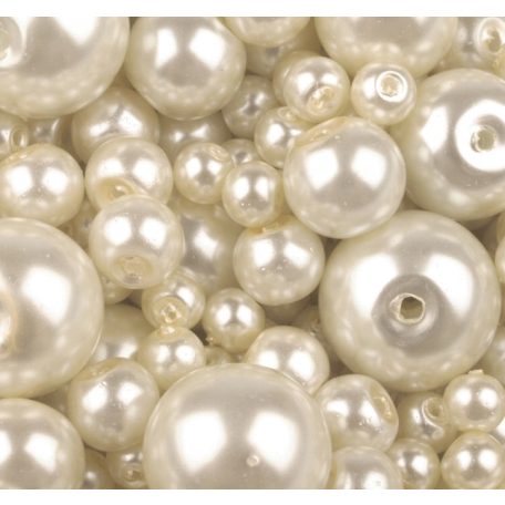 Cseh üveg tekla gyöngy - 8 mm - 20 db/cs - krém