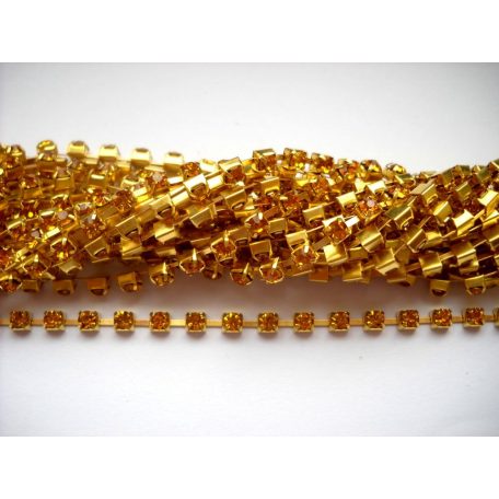 Strasszlánc - 3,2 mm - light topaz -arany - 25 cm