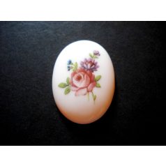 Porcelán kaboson - 40*30 mm - rózsás virágcsokor