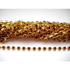 Strasszlánc - 3,2 mm - smokey topaz -arany - 25 cm