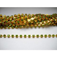 Strasszlánc - 3,2 mm - peridot -arany - 25 cm