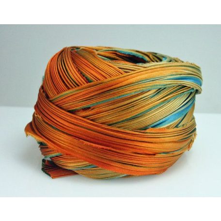 Shibori silk ribbon - teal- orange -10 cm