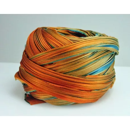 Shibori silk ribbon - teal- orange -10 cm