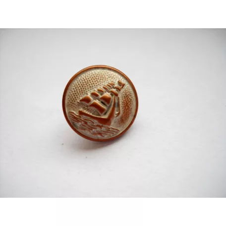 Kerek  hajó mintás fémgomb - 15 mm - patina