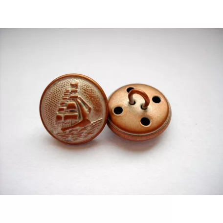 Kerek  hajó mintás fémgomb - 15 mm - patina